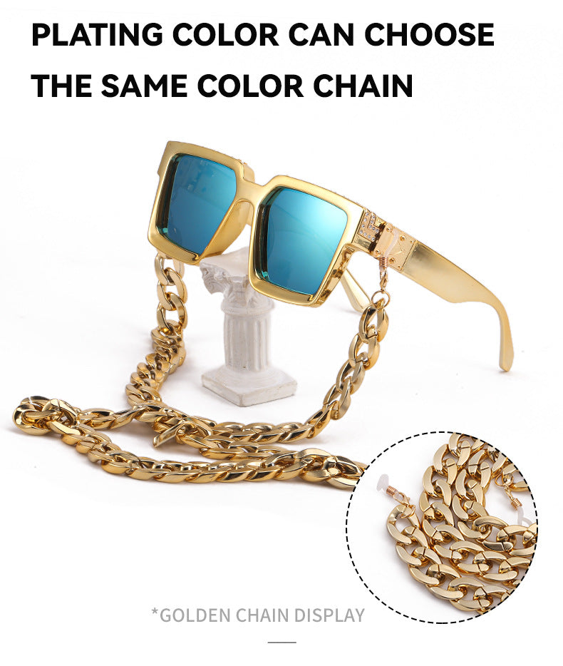 Diamond-Studded Large Square Frame Sunglasses for Women, European and American Style, 0k Influencer Same Style Sunglasses for Men, Trendy and High-End Feel shades