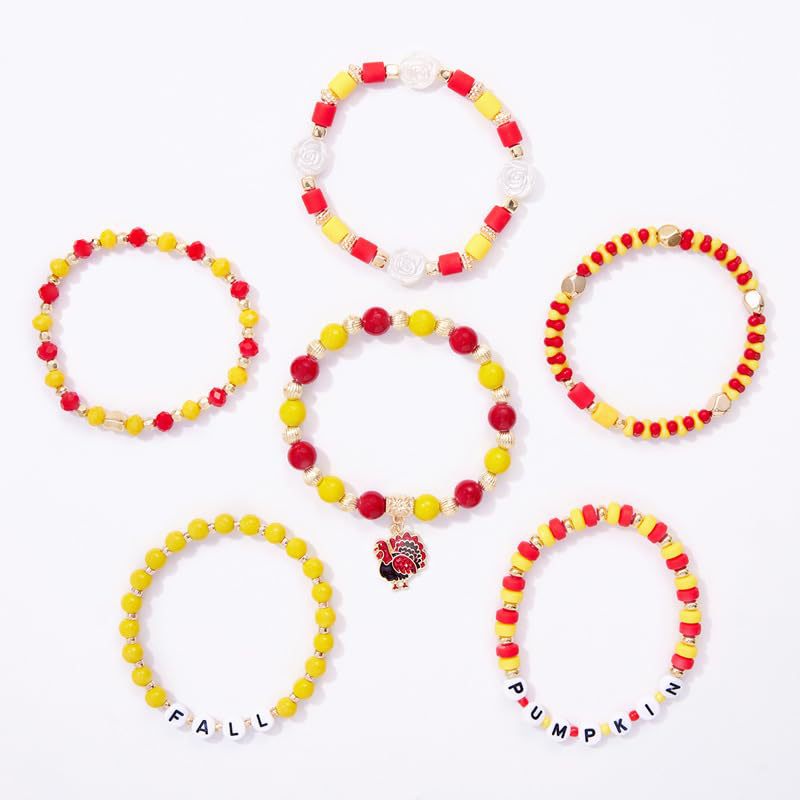 Alphabet Soft Clay Bracelet Set THANKS Bevel Cut Bead Harvest Pumpkin Pendant Bracelet Maple Leaf Thanksgiving Bracelet