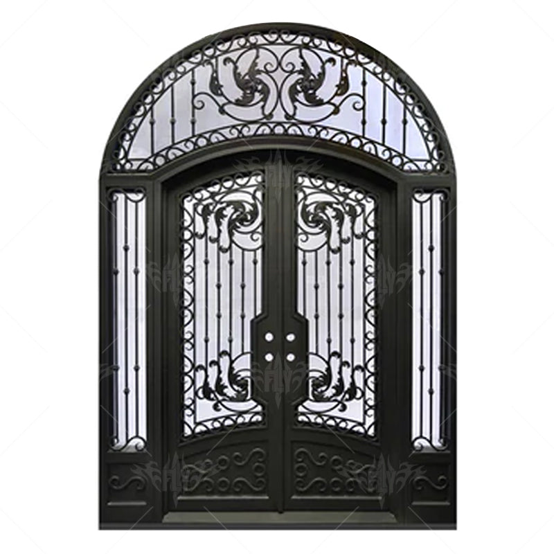 Antique Decoration Flower Front Double Black Old Wrought Exterior Catalogue Iron Door for Sale
