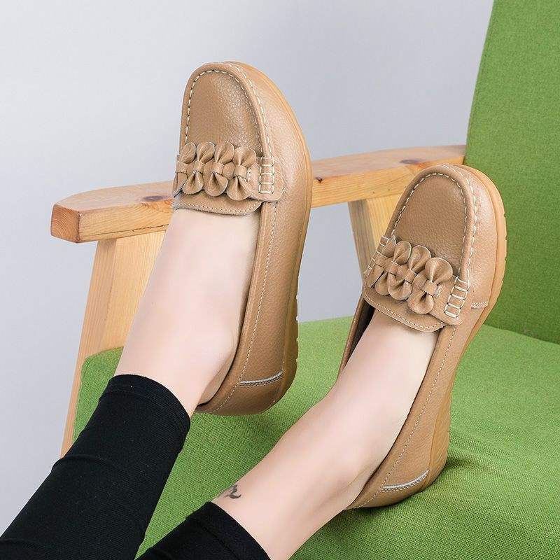 Women's Shiny Loafers2025Autumn New Style Wedge Mid-Heel Flat Shoes with Soft Sole for Moms