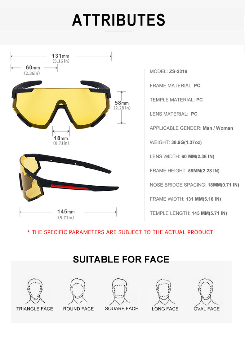 New Cycling Goggles for Women, UV Protection, One-Piece Large Frame Sunglasses, Outdoor Sports Colorful Integrated Sunglasses