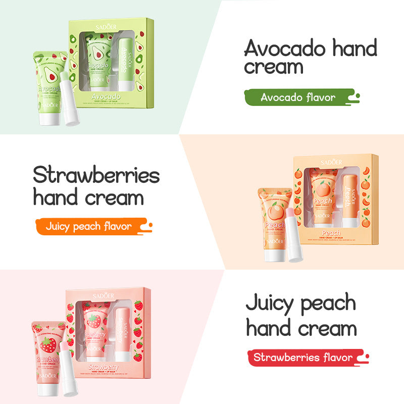 Full English Peach Hand Cream Lip Balm Set SADOER Nourishing Autumn and Winter Hand Cream Lip Balm  Wholesale