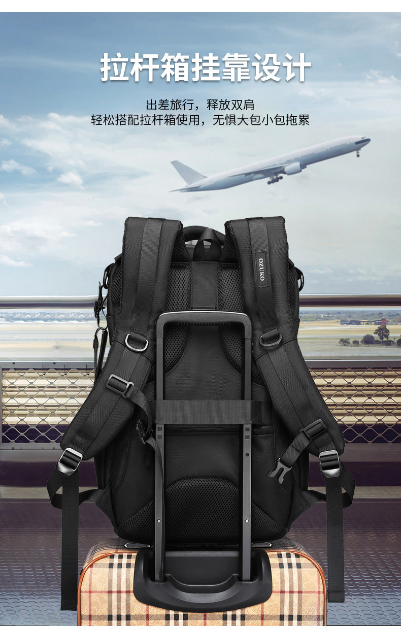 OZUKO Business Backpack Men's Commuting Large Capacity Computer Bag Travel Backpack High-end Waterproof School Bag