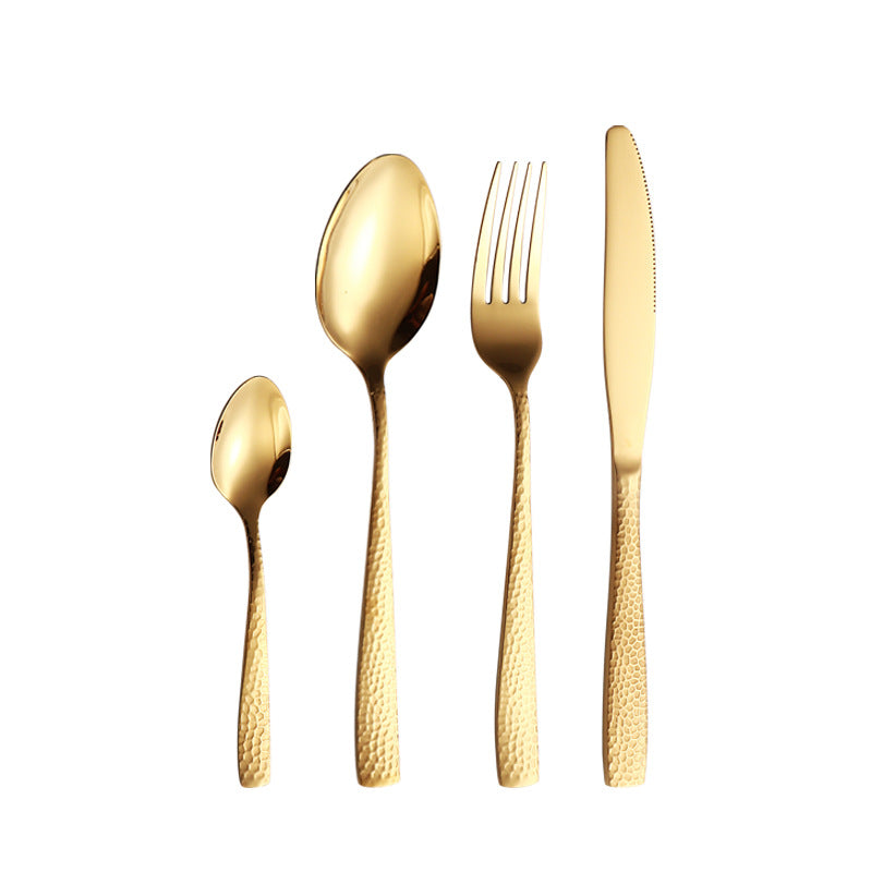 410Stainless Steel Cutlery Restaurant Western Hammered Square Handle Knife Fork Spoon Set Hotel Home Steak Knife Fork