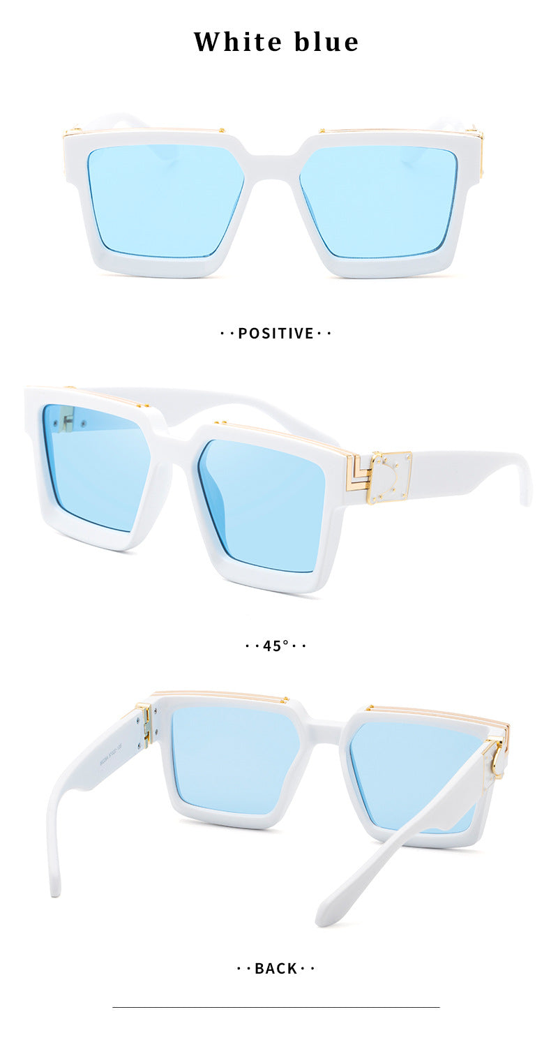 millionaire Large Square Frame Sunglasses for Women, Internet Celebrity Style, 0k Rich Driving Sun Protection Sunglasses for Men86229