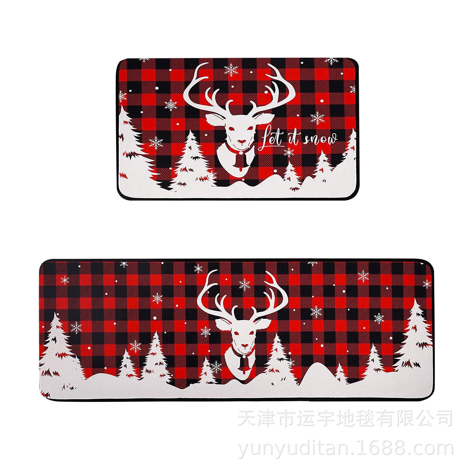 Christmas Kitchen Floor Mat Two-Piece Set Crystal Velvet Water-Absorbent Oil-Absorbent Non-Slip Foot Mat Holiday Decorative Floor Mat