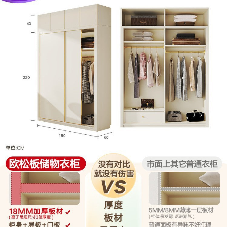 Modern Minimalist Sliding Door Wardrobe Corner Desk Integrated Combination Elevated Cabinet Top Master Bedroom Home Bedroom Wardrobe