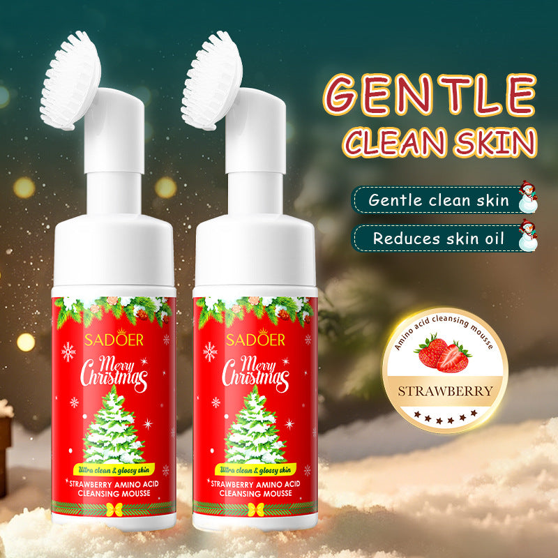 Full English Christmas Strawberry Amino Acid Cleansing Mousse SADOER Cleansing facial cleanser  foreign trade wholesale