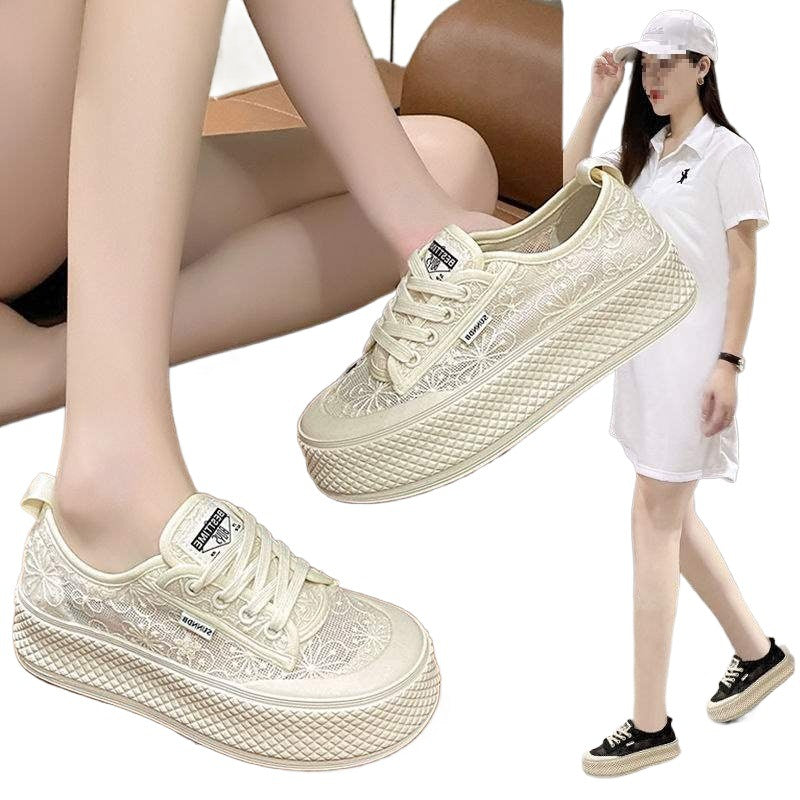 Summer Mesh Breathable Fisherman Shoes for Women with Height Increase6cm New soft-soled non-slip lace sports casual sneakers for women