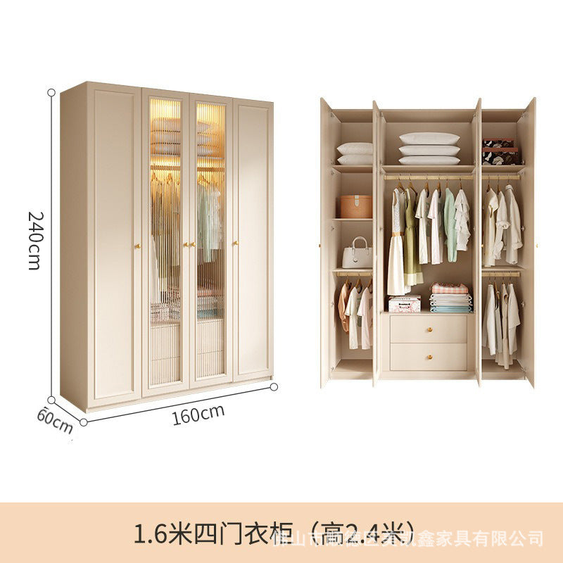French Cream Style Wardrobe Small Apartment Home Cabinet Modern Simple Bedroom Full-Height Storage Cabinet Light Luxury Large Wardrobe