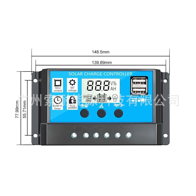 Solar Controller12V/24V Automatic Recognition10A 20A 30A 40A 50A 60A 5V Double USB