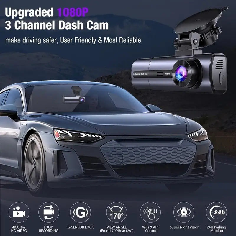 Factory direct sales3.16Inch Car Dash Cam4K High Definition Triple Recording4KWiFi Interconnection dashcam
