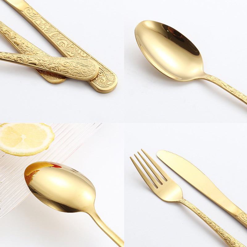 Stainless Steel Tableware Phoenix Pattern Knife Fork Spoon24Set of European-style Retro Relief Western Steak Knives and Forks