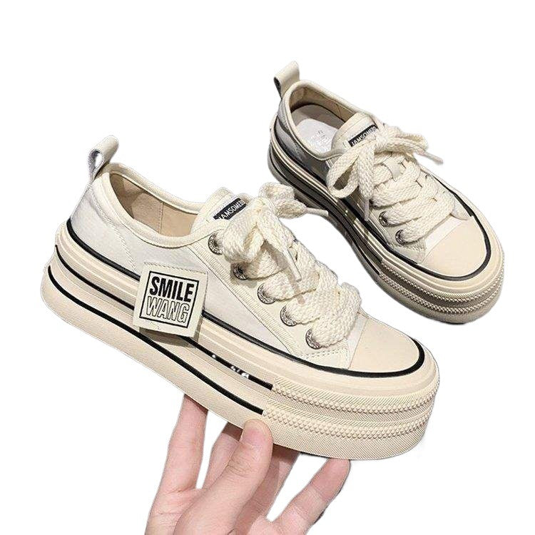 Breathable White Sneakers2025Summer New Thick-Soled Height-Increasing Thin Casual Versatile Canvas Shoes