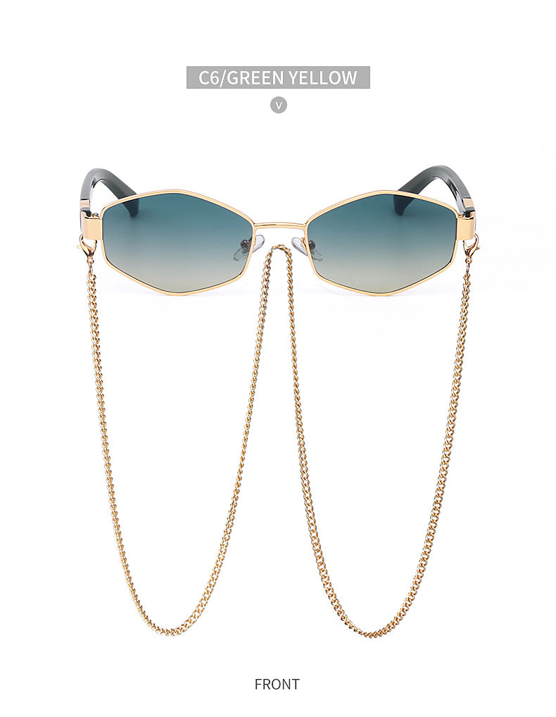 New Women's Sunglasses Fashion Chain Personality Round Frame Korean Style Sunglasses Wholesale Glasses sunglasses