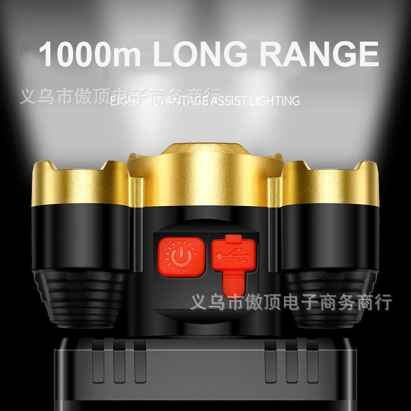 Outdoor head lamp LED Head-mounted Flashlight Lithium Battery Strong Light Five-head Headlamp Long-range Flashlight Mining Lamp USB Charging