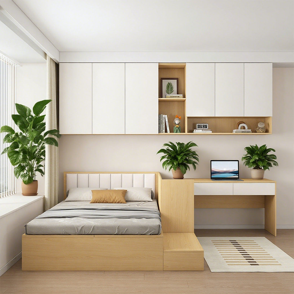 Custom Aluminum Alloy Panel Bed Tatami Bed with Corner Desk Writing Desk Storage Integrated Set