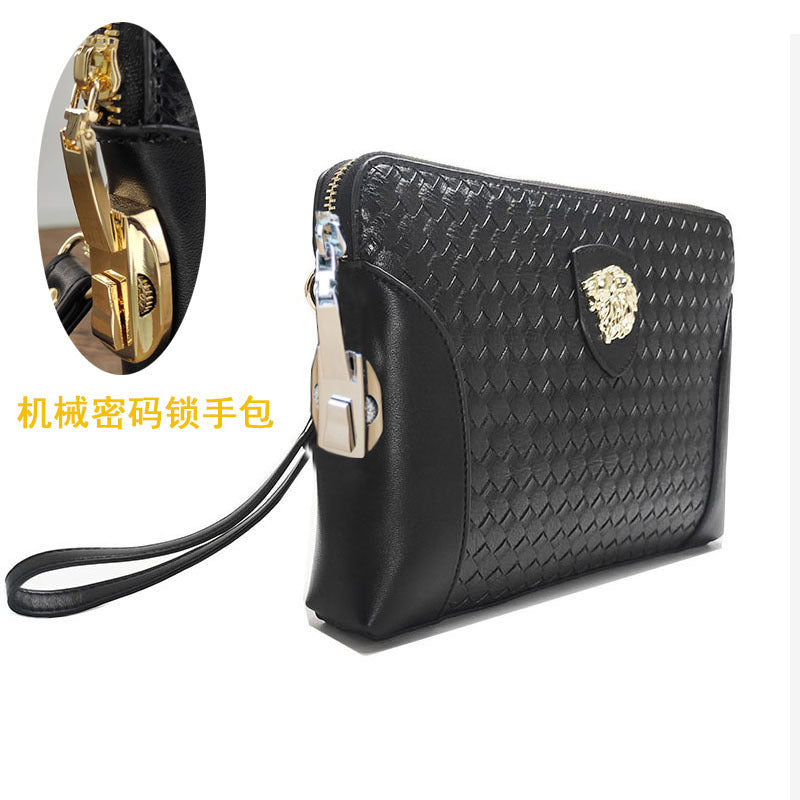 Men's Genuine Leather Handbag with Fingerprint Unlock, Clutch Bag with Password Lock, Business Fashion Portable Clutch