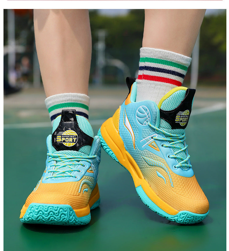 Boys' Casual Fashion Trendy Children's Shoes Non-Slip Wear-Resistant Sports Shoes for Elementary School Students Training Multi-Color Basketball Shoes