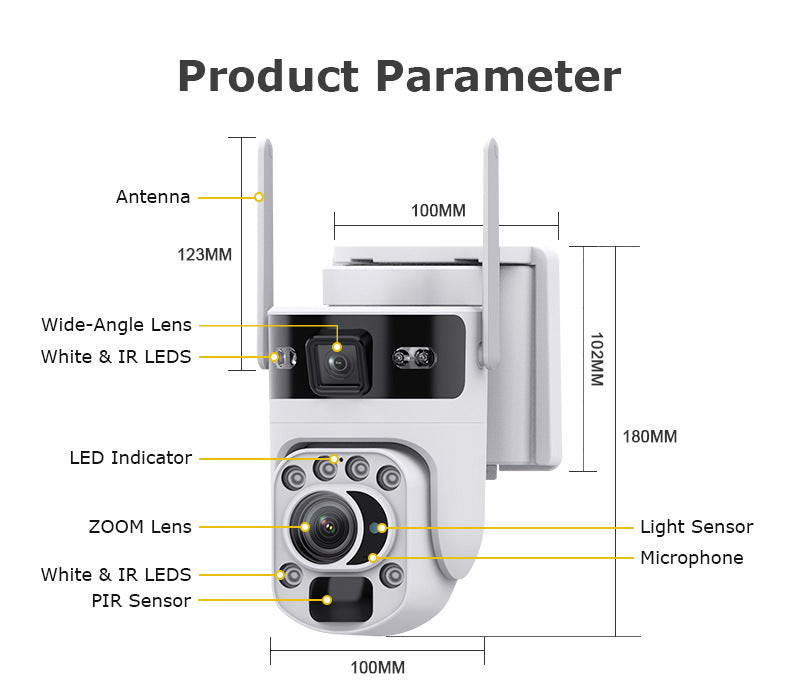 Outdoor202X Zoom Solar Camera Dual Lens Low Power Consumption Full Color Night Vision Mobile Remote Monitoring
