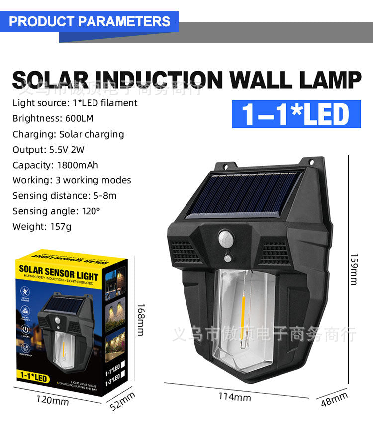 New Solar Light Outdoor Garden Light Human Body Sensing Tungsten Wall Light Garden Villa Street Light Waterproof