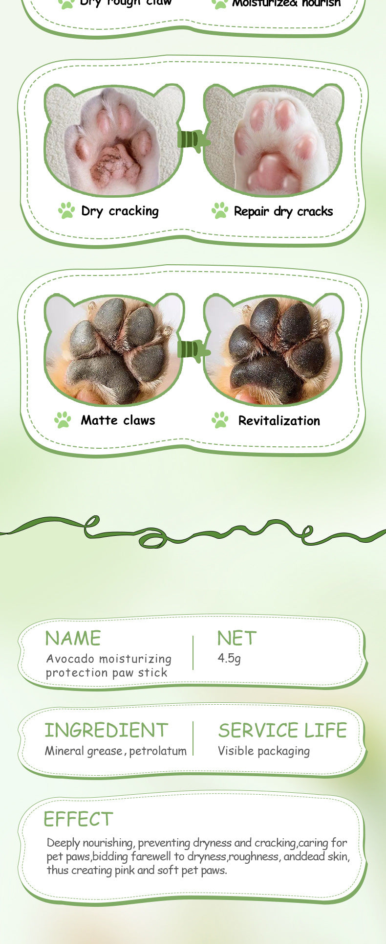 Cross-border Pet Paw Care Stick4.5g Avocado Moisturizing and Nourishing Kitten and Puppy Paws Export Manufacturer Wholesale