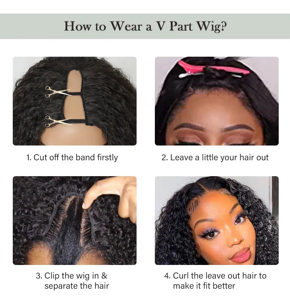Africa YAKI Curly End Curly Hair Synthetic Wig V The top of the model is hollowed out