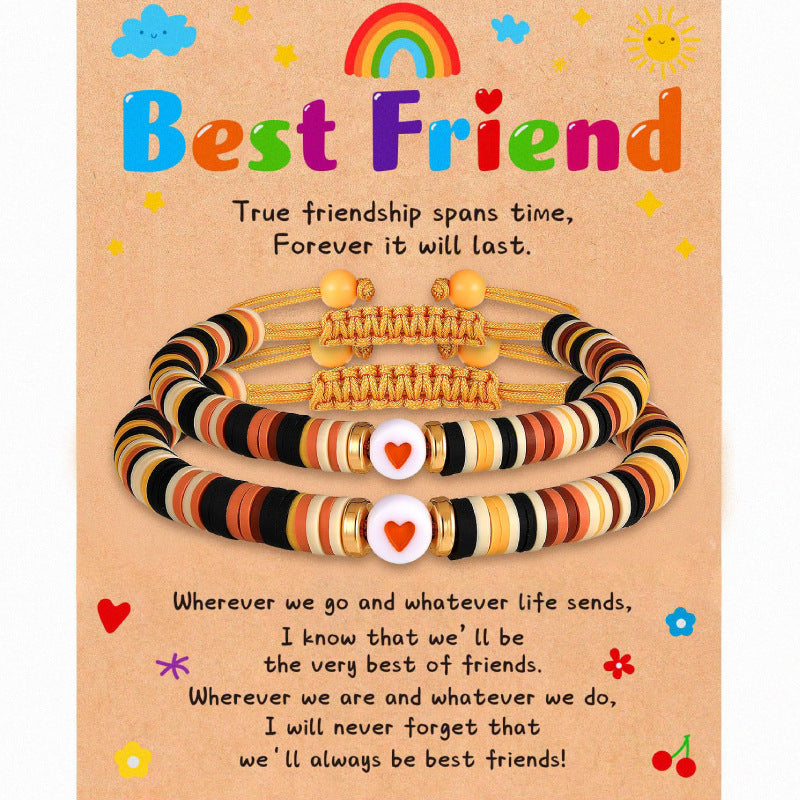Secret Friend Card Woven Bracelet Friend Colorful Soft Clay Heart Bracelet Stretchable Women's Friendship Woven Bracelet