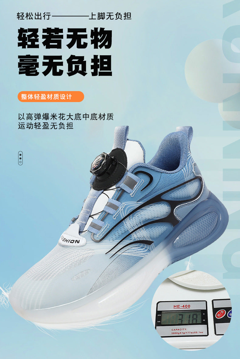 2025Hot-Selling Casual Leather Lightweight Rotating Button Running Shoes for Men with Popcorn Sole, Shock Absorption Sports Shoes