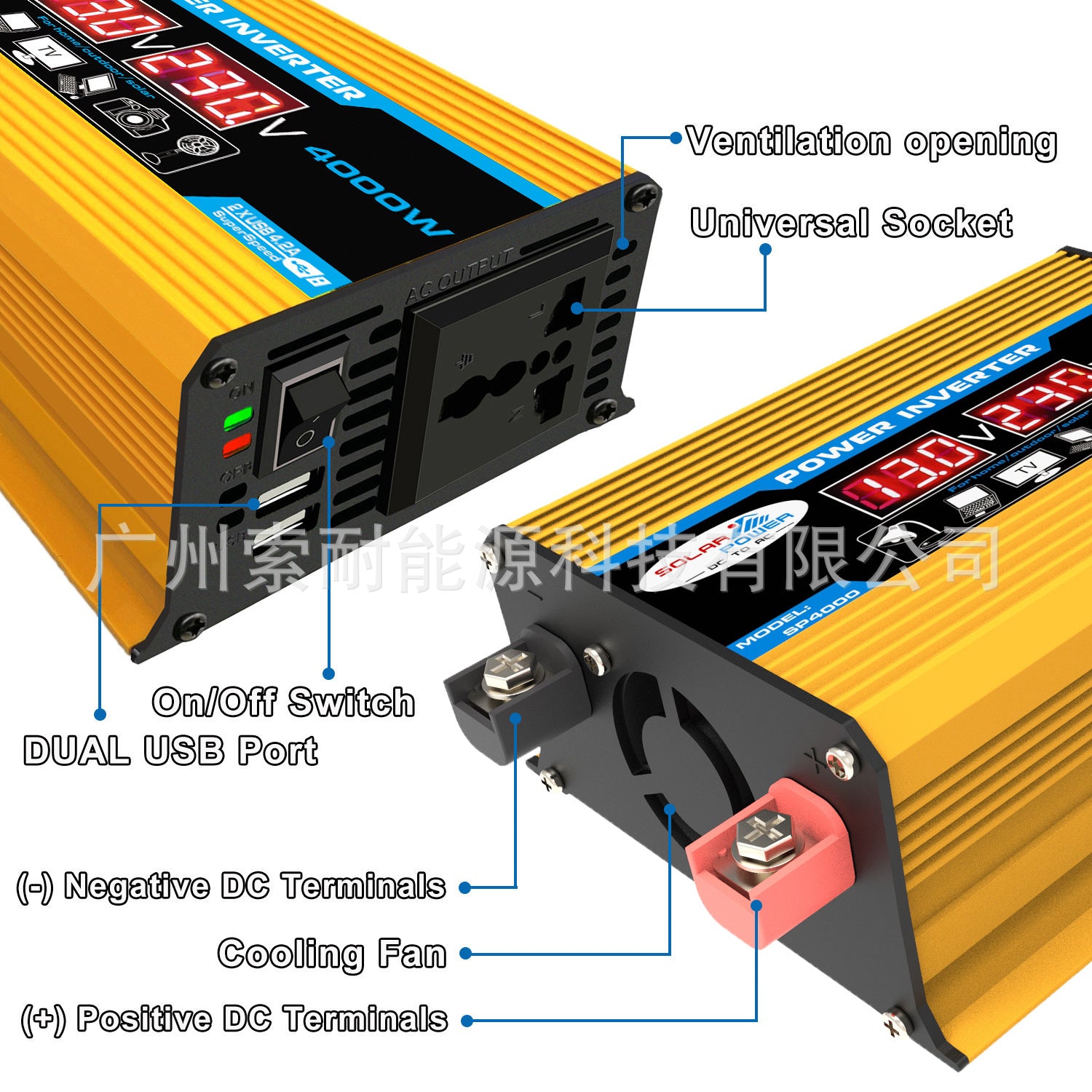 Tang Dynasty Second Generation Car Inverter300W 12V Turn110V 220V Voltage Display Export inverter