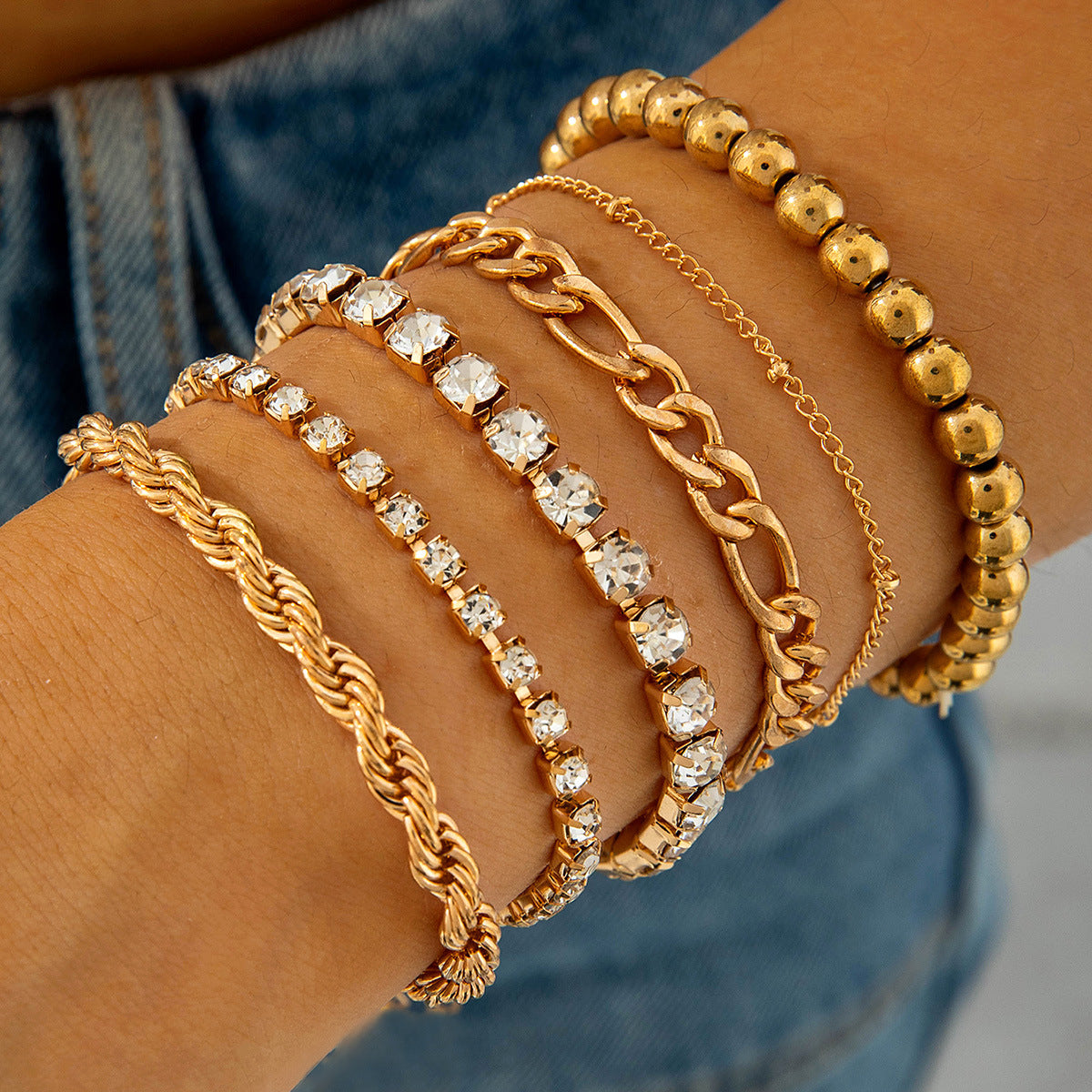 Fashionable Versatile Bracelet with Rhinestones and Imitation Pearl Set Ornament Wholesale Bracelets