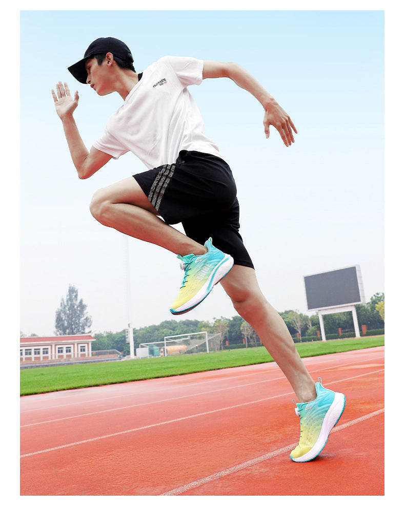 Full Palm Carbon Plate Running Shoes Mesh Ultra-Light Shock Absorption Men and Women Students Racing Jogging Sports Marathon Professional Running Shoes