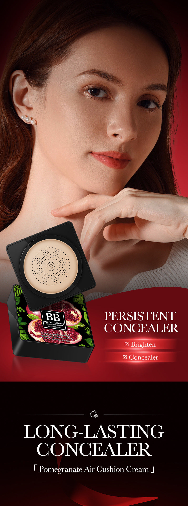 Makeup SADOER Red Pomegranate Concealer Moisturizing Mushroom Cushion Beauty Cream BB Wholesale Cross-Border Foreign Trade Frost
