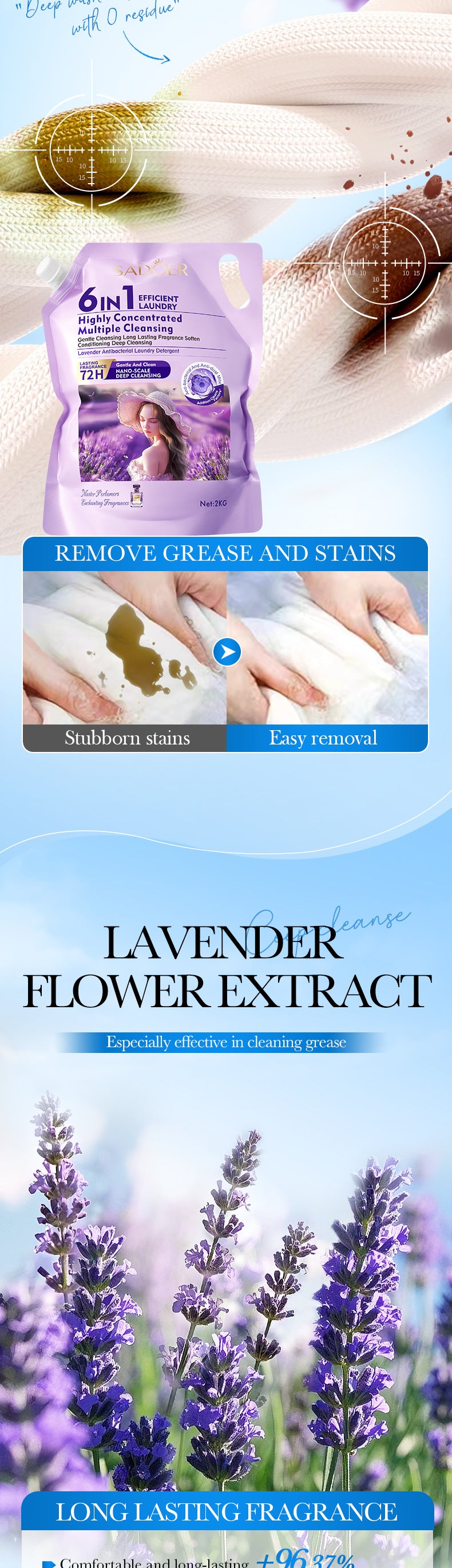 Cross-border Large Capacity Lavender Antibacterial Laundry Detergent2KG Clean Fragrance Export Manufacturer Wholesale