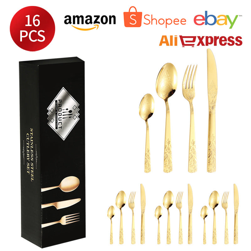 410Stainless Steel Tableware Hotel Retro Double Pattern Totem Western Cutlery Knife Fork Spoon Restaurant Hammered Steak Knife Fork