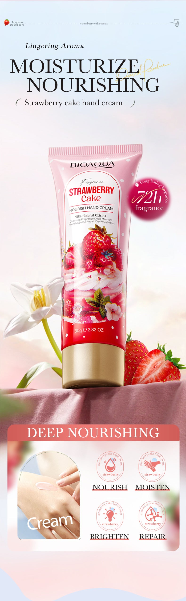 Full English Strawberry Cake Nourishing Hand Cream BIOAOUA Autumn and winter moisturizing hand cream  foreign trade wholesale