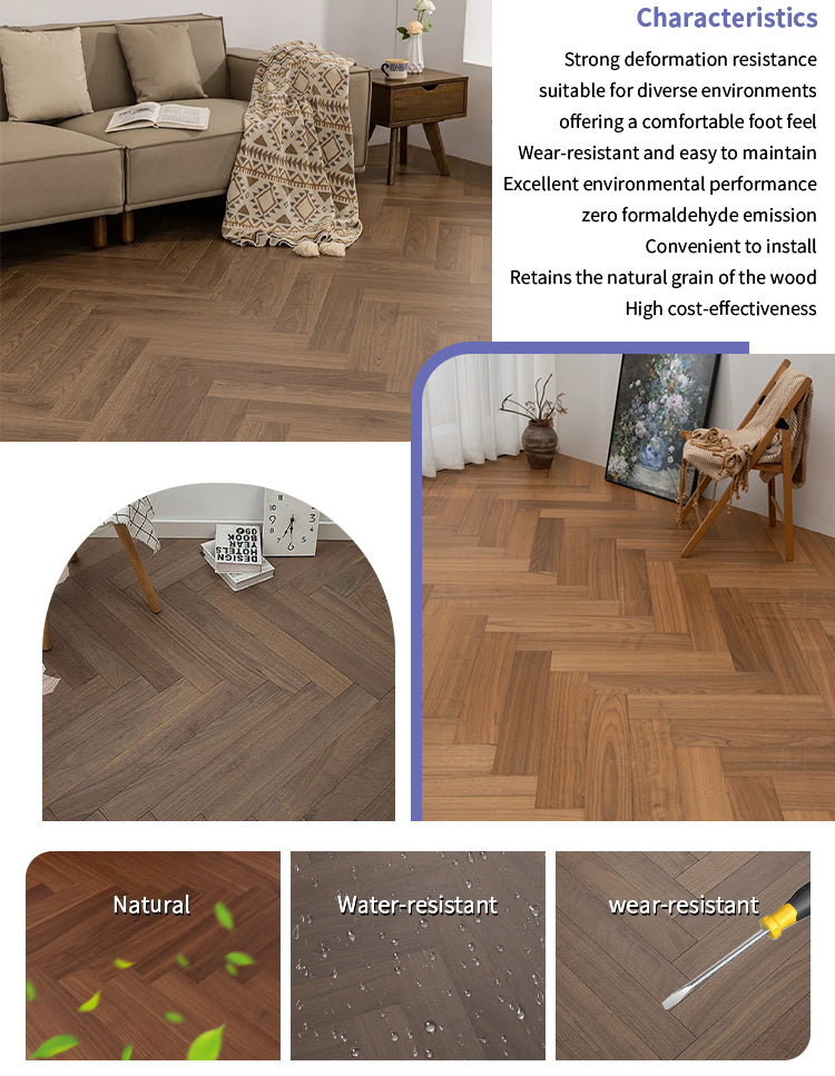 Custom 15mm Solid Wood Black Walnut Herringbone Engineered Wood Flooring | Premium Multi-Layer Waterproof Anti-slip Outdoor Park