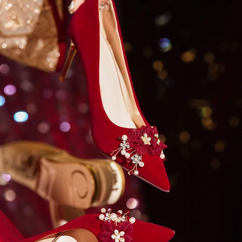 2025New Style Chinese-French Wedding Dress Toast Wedding Banquet Wedding Shoes Women Xiuhe Dress Low Heel Comfortable Bride High Heels