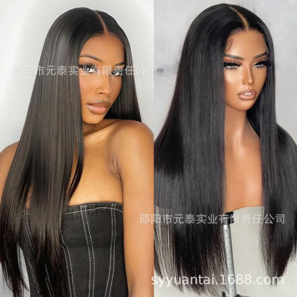 Wig for European and American Women, Middle Part, Long Straight Hair, Front Lace, Synthetic Fiber13*4*1T Headband wigs High Temperature Fiber Wig