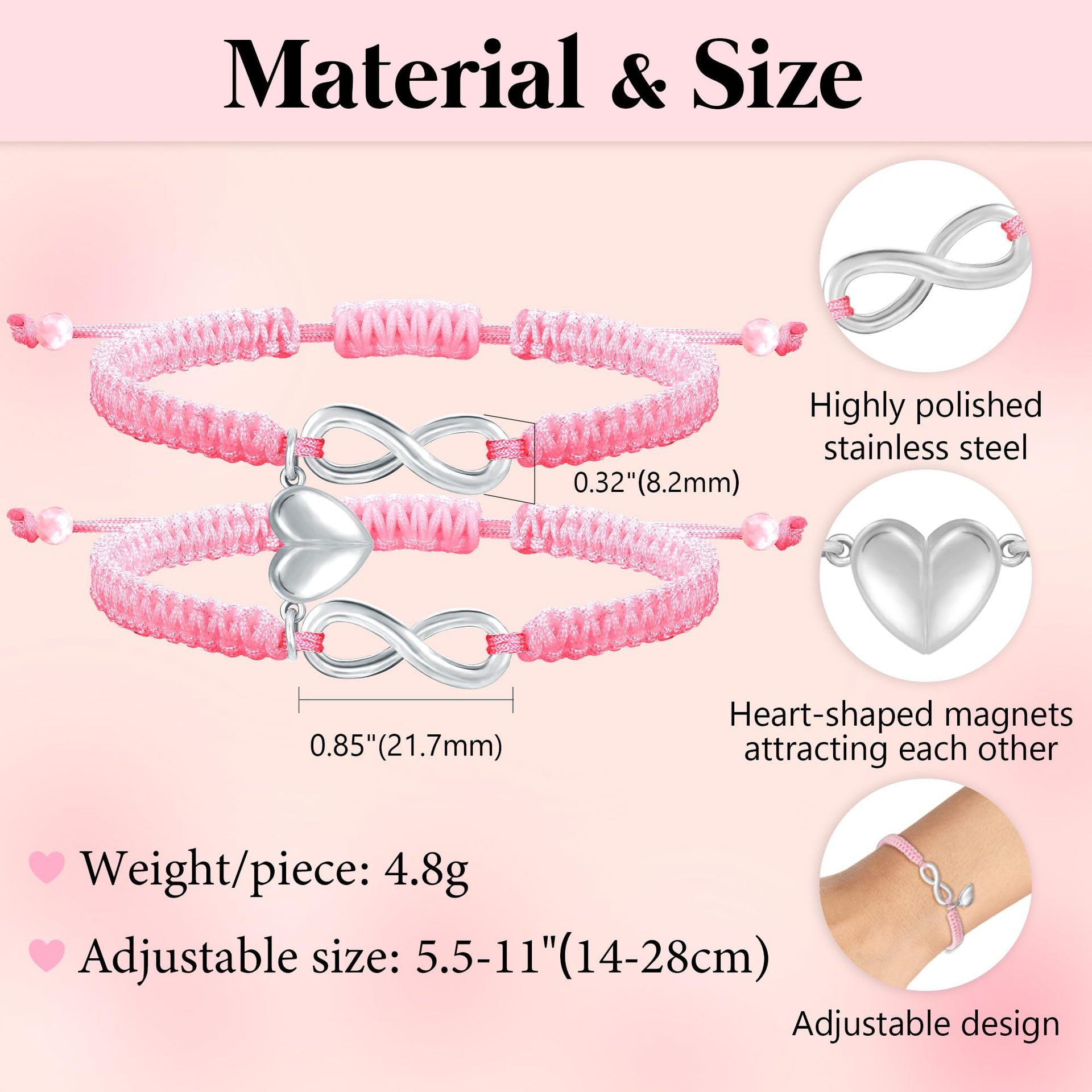 Braided Cross Bracelet Infinity Symbol Handmade Wrapped Bracelet Gift Heart Magnetic Adjustable Braided Bracelet