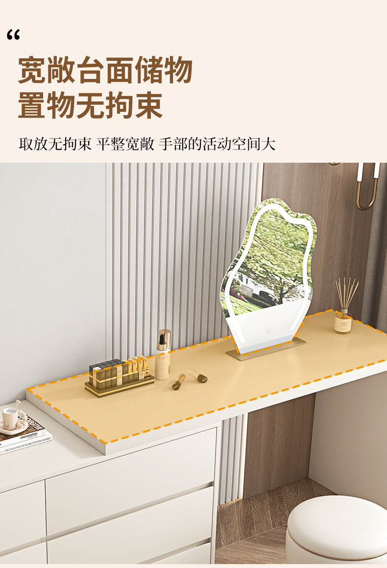 Solid Wood Dressing Table Bedroom Chest of Drawers Integrated Makeup Mirror Dressing Table Storage Cabinet Light Luxury Extendable Makeup Desk