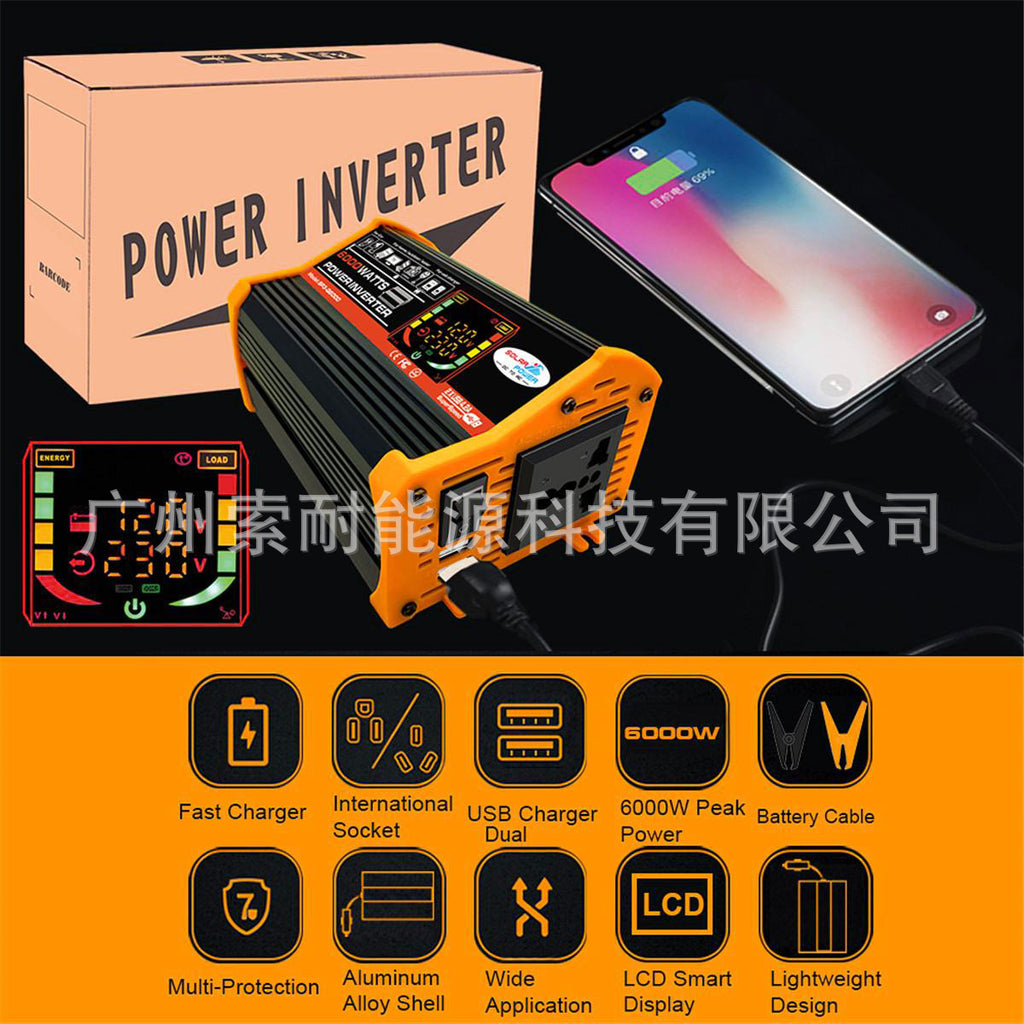 Vehicle Inverter500W 12V Turn110V/220V Intelligent Digital Display Double USB inverter Export