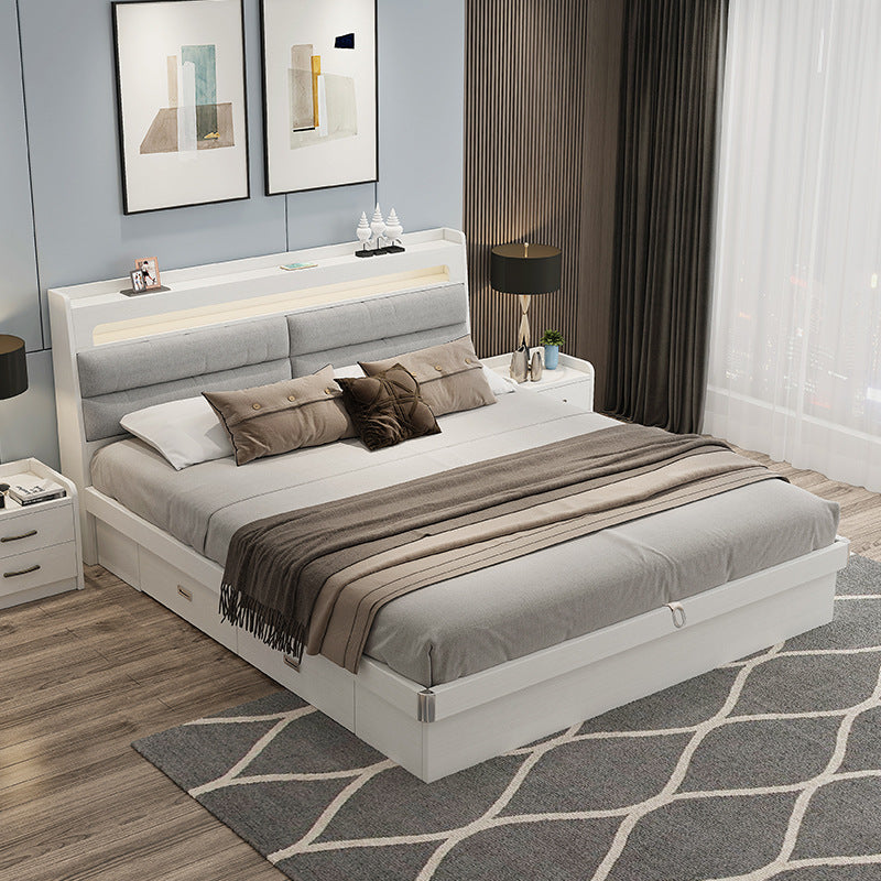 Fabric Bed1.5Small Apartment Master Bedroom Soft Pack Technology Fabric Modern Double Bed White Simple Solid Wood Storage Bed