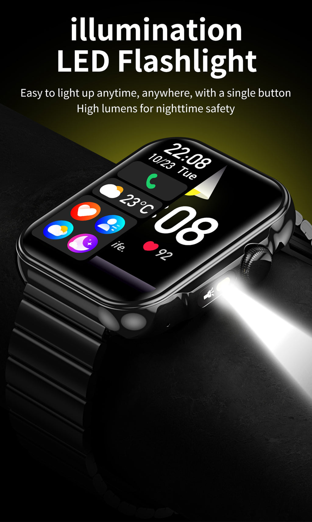 HDT11Smart Watch Bluetooth Call Music Voice Assistant Healthy Sleep Flashlight Bracelet New Style