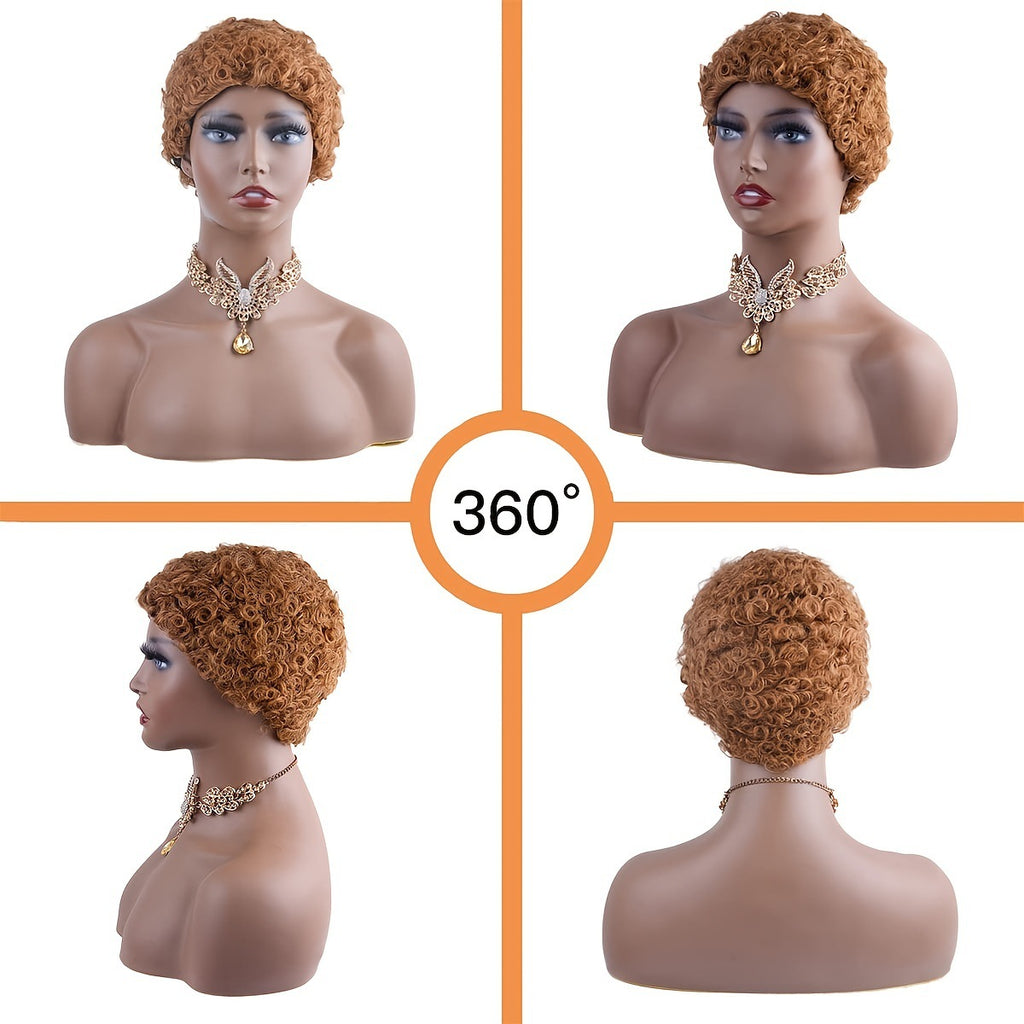 Black Women's Real Hair Wig Short Curly Wool Curl Wig