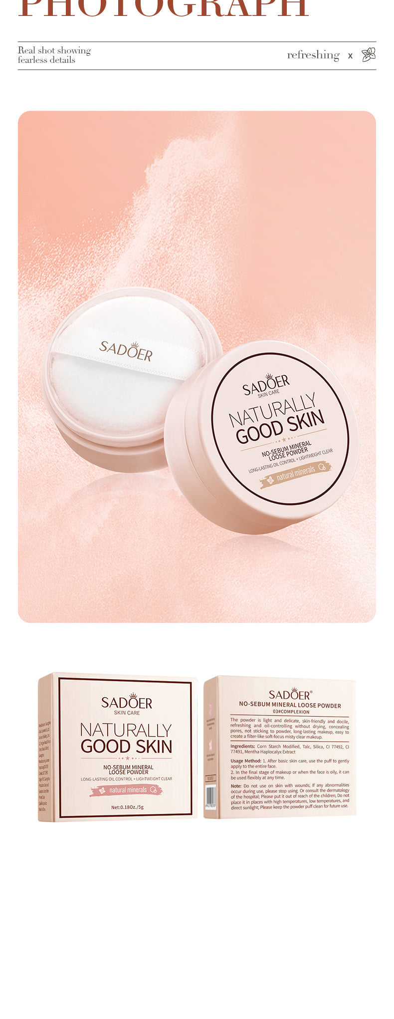 Full English Makeup SADOER Mineral Loose Powder Refreshing Lightweight Setting Concealer Powder  Wholesale