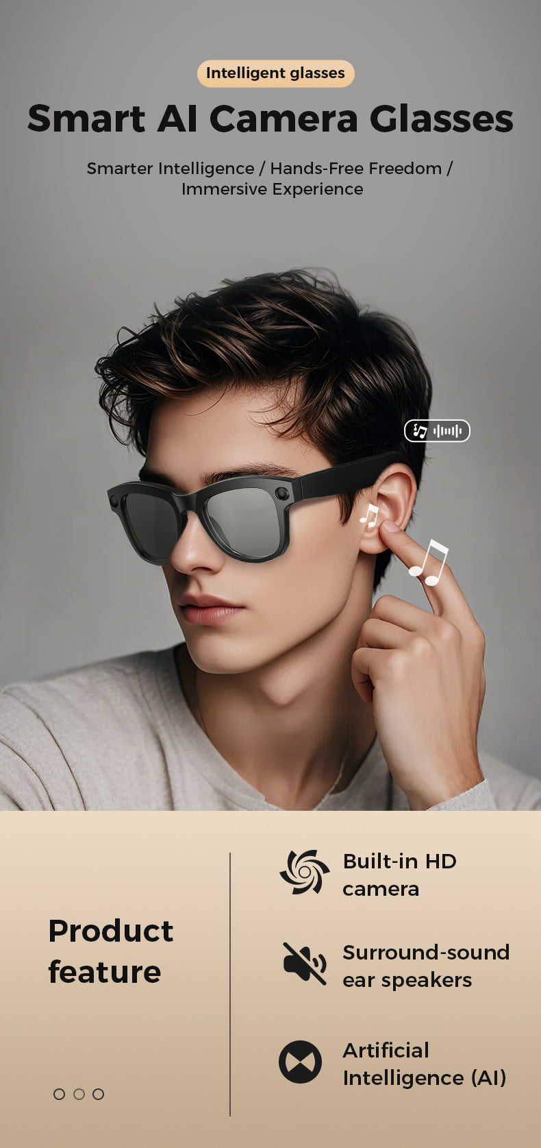 M01S Smart Glasses800100 Megapixel Camera with Image Stabilization1200P Video Recording AI Simultaneous Translation Character Recognition