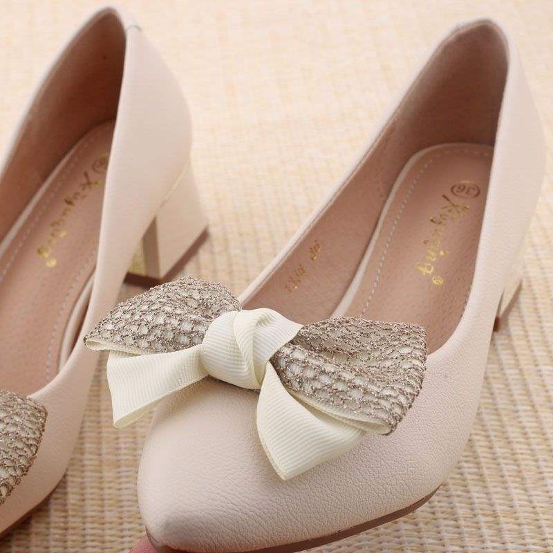 2025Spring Korean Style New Shallow Mouth Chunky Heel Youth French High Heels Fashionable Bowknot Elegant Single Shoes