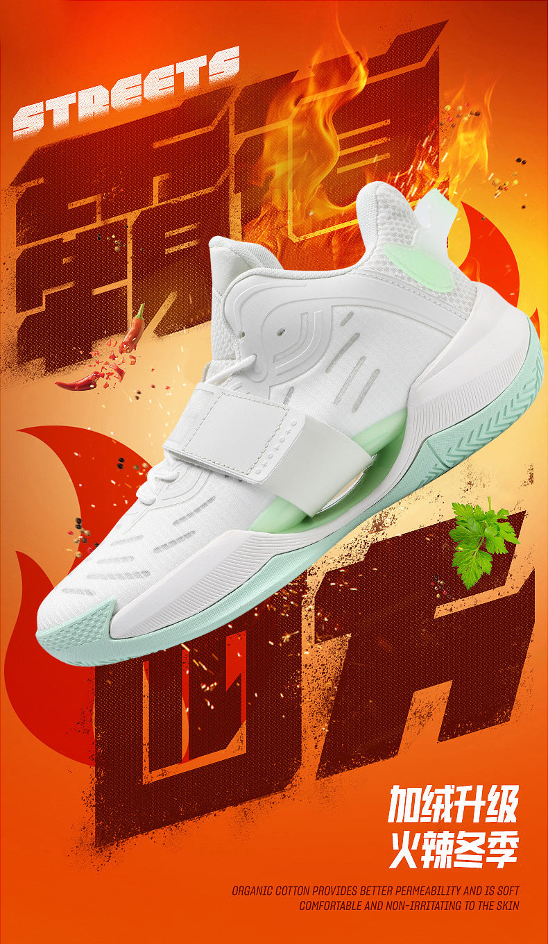 Winter New Fashion Trend Fleece-Lined Warm Sports Shoes for Teenagers Professional Training Non-Slip Cushioned Basketball Shoes