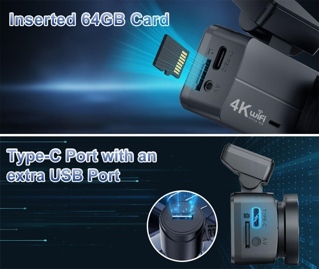 K02Driving Recorder Mobile Phone Interconnection WiFi High Definition Ultra Wide Angle Night Vision No Installation Required4K Vehicle Recording